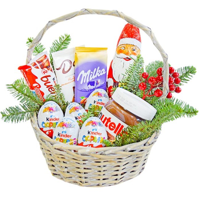 Букет цветов "Новогодняя корзина Сладкая" Букет цветов "Новогодняя корзина Сладкая"